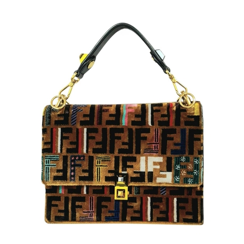 67 - A Fendi Multicolor Zucca Velvet and Leather Kan I Shoulder Bag. Velvet and leather exterior with mul... 