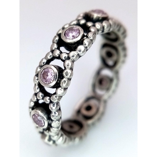 1014 - A PANDORA STERLING SILVER STONE SET RING 3.6G TOTAL WEIGHT, SIZE M. Ref: SC 7119