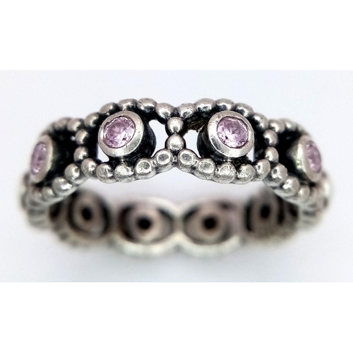 1014 - A PANDORA STERLING SILVER STONE SET RING 3.6G TOTAL WEIGHT, SIZE M. Ref: SC 7119