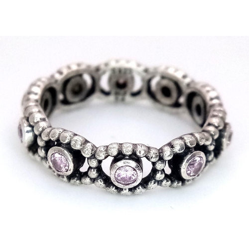 1014 - A PANDORA STERLING SILVER STONE SET RING 3.6G TOTAL WEIGHT, SIZE M. Ref: SC 7119