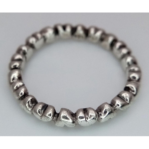 1084 - A PANDORA STERLING SILVER HEART BAND RING 2.9G TOTAL WEIGHT, SIZE O. Ref: SC 7094