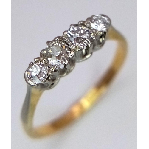 202 - A 18K YELLOW GOLD 4 STONE OLD CUT DIAMOND RING 0.20CT 1.8G SIZE L. Ref: SC 7060