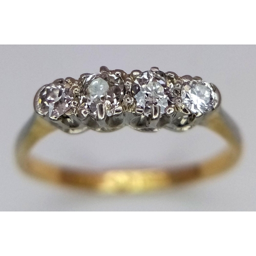 202 - A 18K YELLOW GOLD 4 STONE OLD CUT DIAMOND RING 0.20CT 1.8G SIZE L. Ref: SC 7060