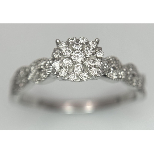 342 - A 9K WHITE GOLD DIAMOND RING 0.35CT 3.2G TOTAL WEIGHT, SIZE R 1/2. Ref: SC 7027