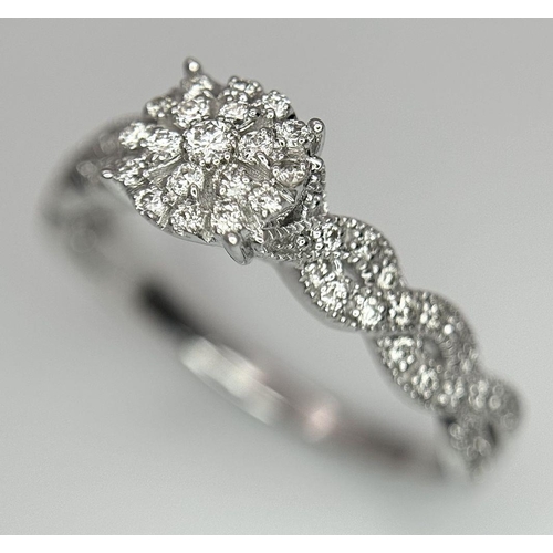 342 - A 9K WHITE GOLD DIAMOND RING 0.35CT 3.2G TOTAL WEIGHT, SIZE R 1/2. Ref: SC 7027