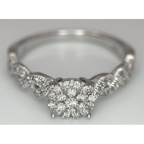 342 - A 9K WHITE GOLD DIAMOND RING 0.35CT 3.2G TOTAL WEIGHT, SIZE R 1/2. Ref: SC 7027