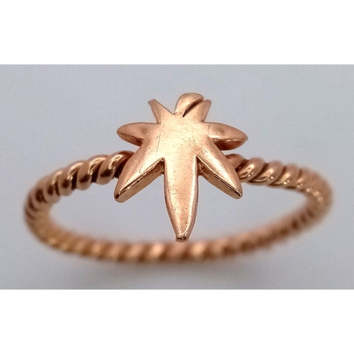 349 - A 14K ROSE GOLD CANNIBAS LEAF DESIGN RING 1.8G TOTAL WEIGHT, SIZE N. Ref: SC 7092