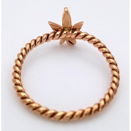 349 - A 14K ROSE GOLD CANNIBAS LEAF DESIGN RING 1.8G TOTAL WEIGHT, SIZE N. Ref: SC 7092