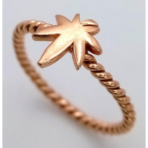 349 - A 14K ROSE GOLD CANNIBAS LEAF DESIGN RING 1.8G TOTAL WEIGHT, SIZE N. Ref: SC 7092