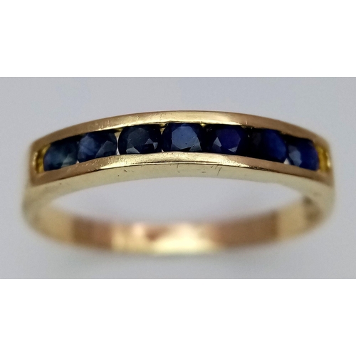 363 - A FRENCH 18K YELLOW GOLD SAPPHIRE BAND RING 1.3G TOTAL WEIGHT, SIZE L, FRENCH MARKINGS FOR ASSAY OFF... 