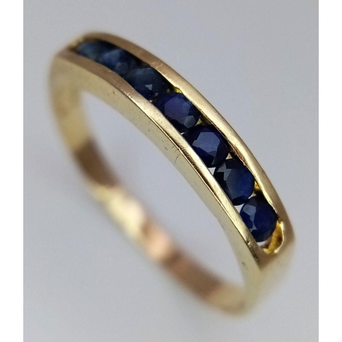 363 - A FRENCH 18K YELLOW GOLD SAPPHIRE BAND RING 1.3G TOTAL WEIGHT, SIZE L, FRENCH MARKINGS FOR ASSAY OFF... 