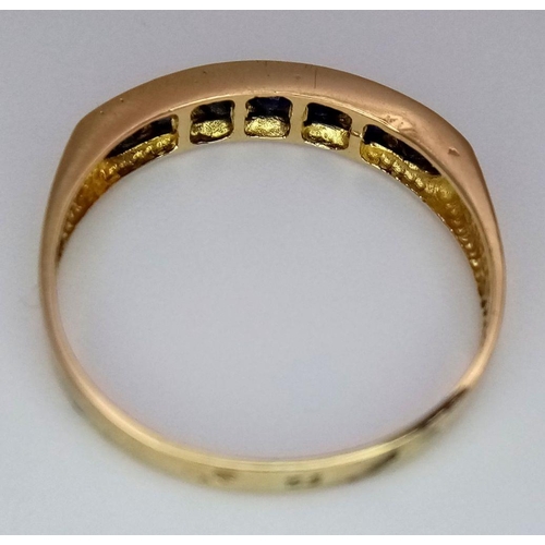 363 - A FRENCH 18K YELLOW GOLD SAPPHIRE BAND RING 1.3G TOTAL WEIGHT, SIZE L, FRENCH MARKINGS FOR ASSAY OFF... 