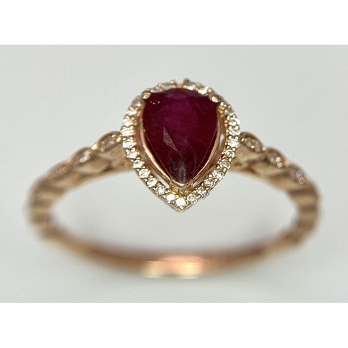 643 - A 9K ROSE GOLD DIAMOND & RUBY SET RING 1.8G SIZE P. Ref: SC 7032