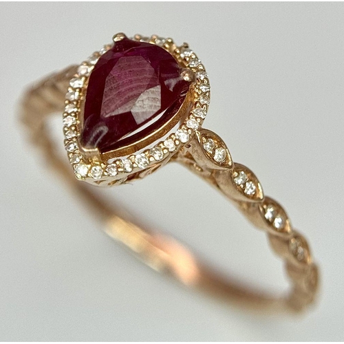 643 - A 9K ROSE GOLD DIAMOND & RUBY SET RING 1.8G SIZE P. Ref: SC 7032