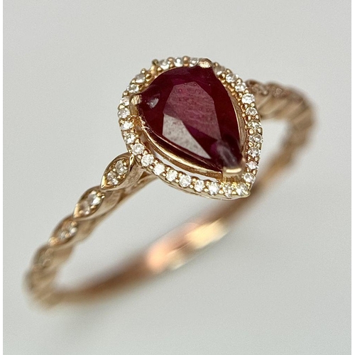 643 - A 9K ROSE GOLD DIAMOND & RUBY SET RING 1.8G SIZE P. Ref: SC 7032