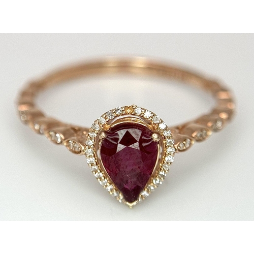 643 - A 9K ROSE GOLD DIAMOND & RUBY SET RING 1.8G SIZE P. Ref: SC 7032