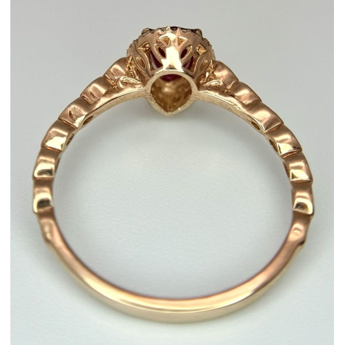 643 - A 9K ROSE GOLD DIAMOND & RUBY SET RING 1.8G SIZE P. Ref: SC 7032