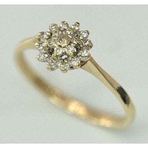 727 - A 9K YELLOW GOLD DIAMOND RING 1.3G SIZE M. Ref: SC 7043