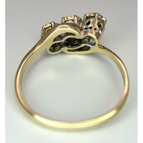 860 - A 9K YELLOW GOLD  DIAMOND TWIST RING 0.15CT , 1.8G TOTAL WEIGHT, SIZE N 1/2. Ref: SC 7019