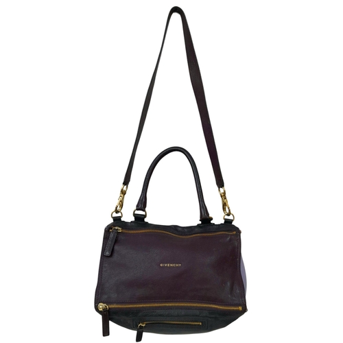 1118 - A Givenchy Black and Purple Leather Pandora Bag. Leather exterior with gold-toned hardware, two smal... 