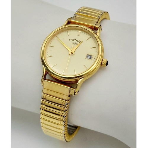 1999 - A Ladies Gold Plated Date Watch by Rotary Model 3909. 23mm Case. New Battery Fitted October 2024. Fl... 