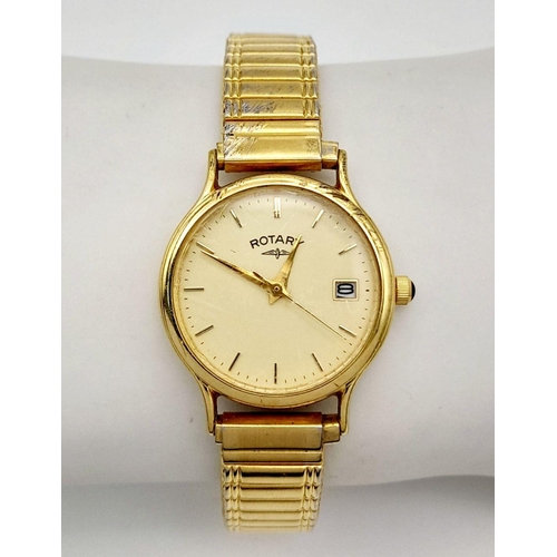 1999 - A Ladies Gold Plated Date Watch by Rotary Model 3909. 23mm Case. New Battery Fitted October 2024. Fl... 