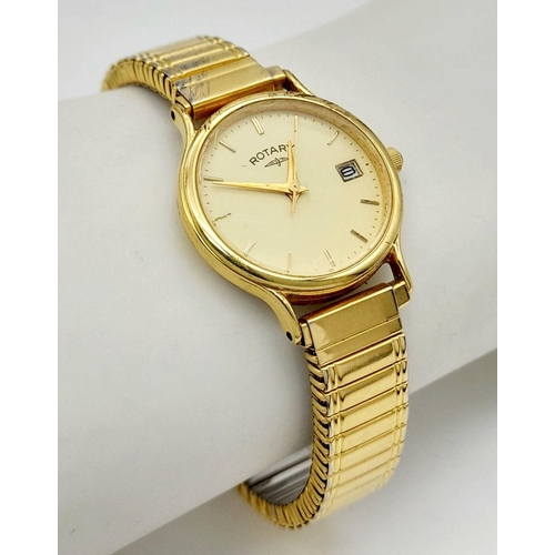 1999 - A Ladies Gold Plated Date Watch by Rotary Model 3909. 23mm Case. New Battery Fitted October 2024. Fl... 