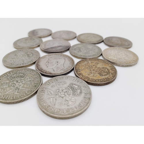 1582 - A Parcel of Thirteen Pre-1947 Silver Florins. Comprising 2 x 1940, 3 x1941, 2 x 1943, 4 x 1944 & 2 x... 