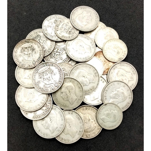 1785 - A Parcel of 30 Pre-1947, WW2 Dated, Silver Shillings and Six Pences. Gross Weight 136.76 Grams.