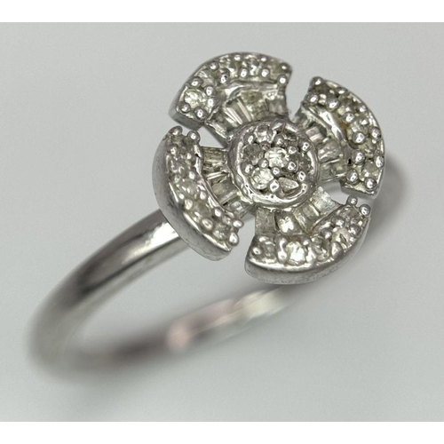 1596 - A Sterling Silver Diamond Set, Medieval Design, Ring Size P. The Crown Measures 1.2cm Wide and is se... 