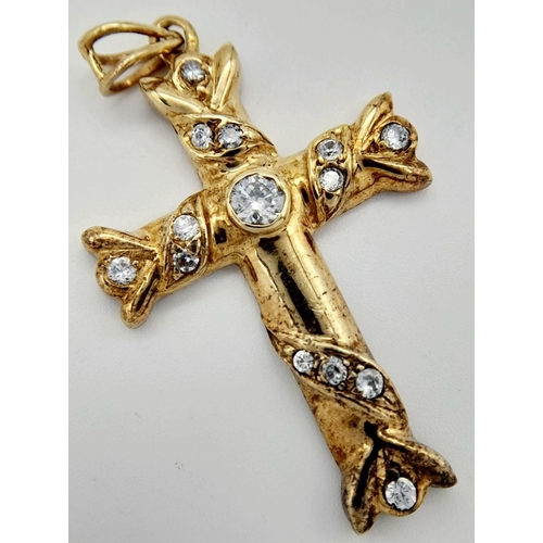 1651 - A 9K YELLOW GOLD CZ SET CROSS PENDANT 4.5CM X 2.5CM 5.5G. REF: SH1790I