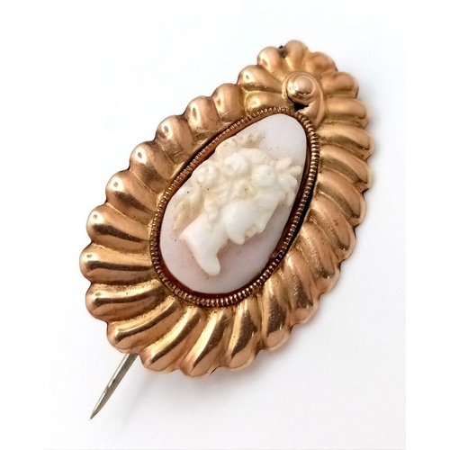 1756 - A 9K yellow gold (tested as) cameo brooch, 4.1g total weight, approx 29mm x18mm. Ref: SH1676I