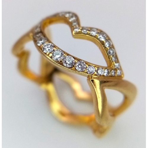 104 - A 18K YELLOW GOLD DIAMOND SET LIPS RING 3.7G SIZE K 1/2. Ref: SC 7088