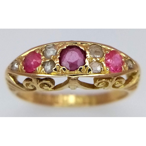 125 - A 18K YELLOW GOLD ANTIQUE DIAMOND & RUBY RING 2.7G SIZE K , HALLMARKED BIRMINGHAM 1913. Ref: SC 7071