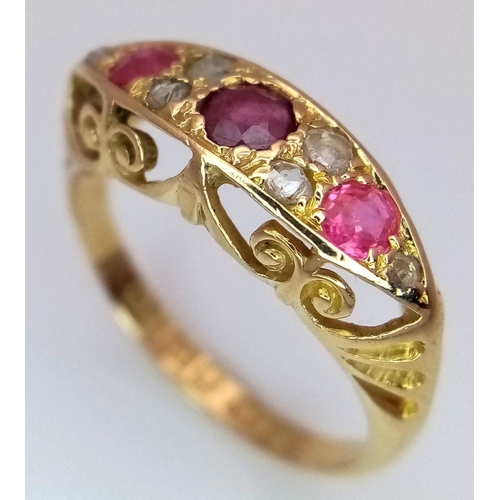 125 - A 18K YELLOW GOLD ANTIQUE DIAMOND & RUBY RING 2.7G SIZE K , HALLMARKED BIRMINGHAM 1913. Ref: SC 7071