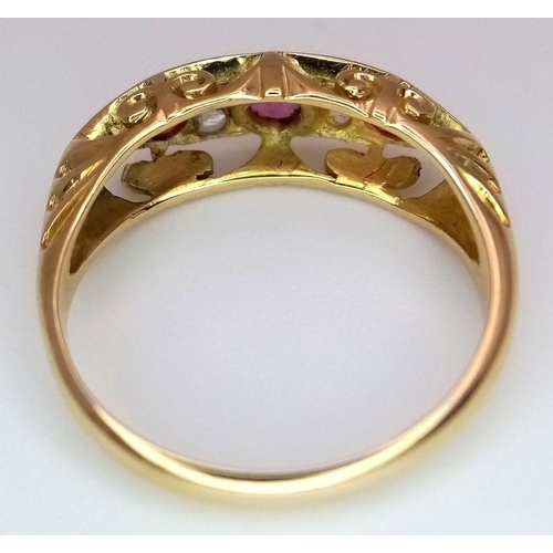 125 - A 18K YELLOW GOLD ANTIQUE DIAMOND & RUBY RING 2.7G SIZE K , HALLMARKED BIRMINGHAM 1913. Ref: SC 7071