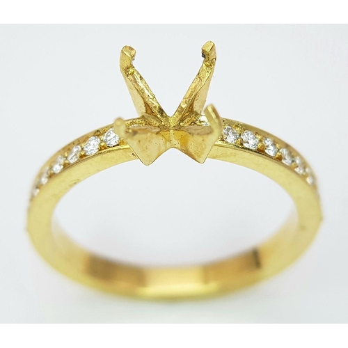 188 - AN 18K YELLOW GOLD DIAMOND SET SHOULDERS RING MOUNT READY TO SET YOUR DREAM CENTRE STONE HOLDS A 0.4... 