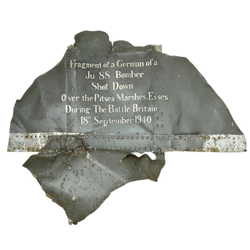 208 - A WW2 Battle of Britain Relic Fragment of Ju 88 Bomber taken at the time from a crash site on the Pi... 