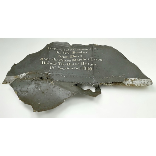 208 - A WW2 Battle of Britain Relic Fragment of Ju 88 Bomber taken at the time from a crash site on the Pi... 