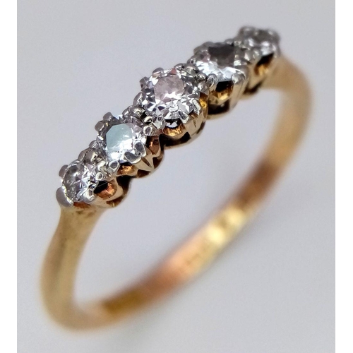 230 - A 18K YELLOW GOLD & PLATINUM VINTAGE 5 STONE OLD CUT DIAMOND RING 0.25CT 2.4G SIZE P. Ref: SC 7065