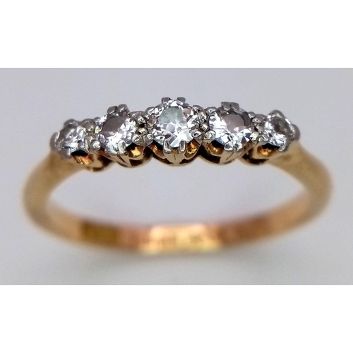 230 - A 18K YELLOW GOLD & PLATINUM VINTAGE 5 STONE OLD CUT DIAMOND RING 0.25CT 2.4G SIZE P. Ref: SC 7065