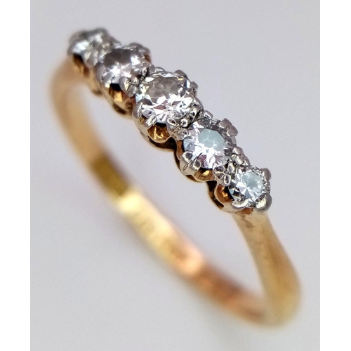 230 - A 18K YELLOW GOLD & PLATINUM VINTAGE 5 STONE OLD CUT DIAMOND RING 0.25CT 2.4G SIZE P. Ref: SC 7065