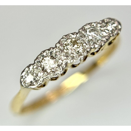 237 - A 18K YELLOW GOLD & PLATINUM VINTAGE OLD CUT DIAMOND RING 1.7G SIZE N 1/2. Ref: SC 7067