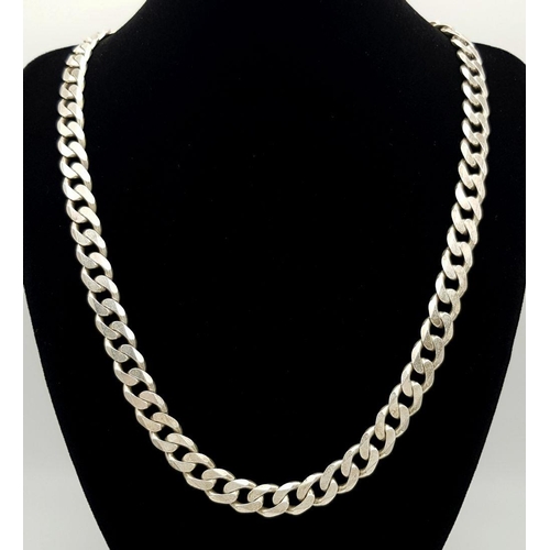 254 - An Appealing Solid Silver 925 Heavy Curb Chain Necklace, 65.4 grams, 51.5cm. In excellent condition.