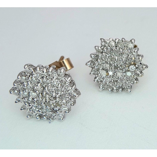 272 - A 9K YELLOW GOLD DIAMOND CLUSTER STUD EARRINGS 0.60CT 2.3G. Ref: SC 7039