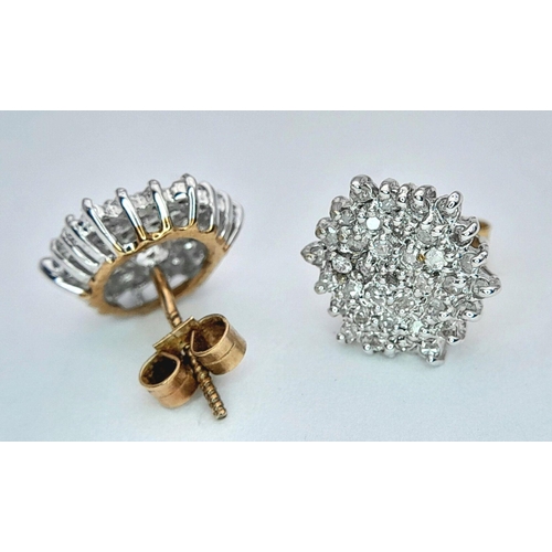 272 - A 9K YELLOW GOLD DIAMOND CLUSTER STUD EARRINGS 0.60CT 2.3G. Ref: SC 7039