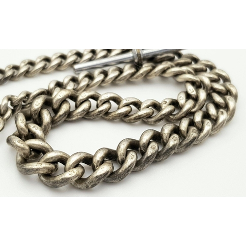 282 - An Antique Solid Silver 925 Watch Chain with Fob, 71.4 grams, 32cm.  In very good condition.