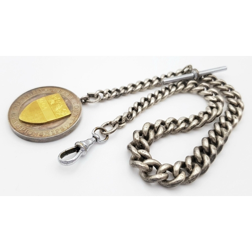 282 - An Antique Solid Silver 925 Watch Chain with Fob, 71.4 grams, 32cm.  In very good condition.