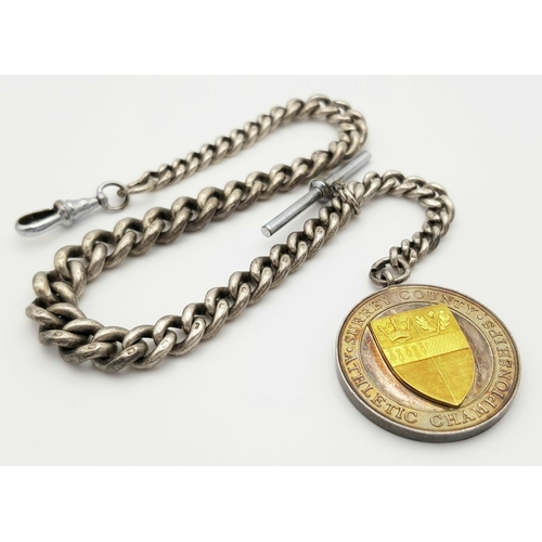 282 - An Antique Solid Silver 925 Watch Chain with Fob, 71.4 grams, 32cm.  In very good condition.