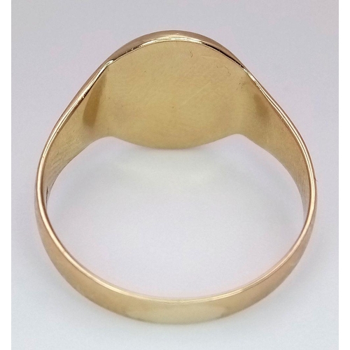 300 - A 9K YELLOW GOLD SIGNET RING 3.8G TOTAL WEIGHT , SIZE T. Ref: SC 7001